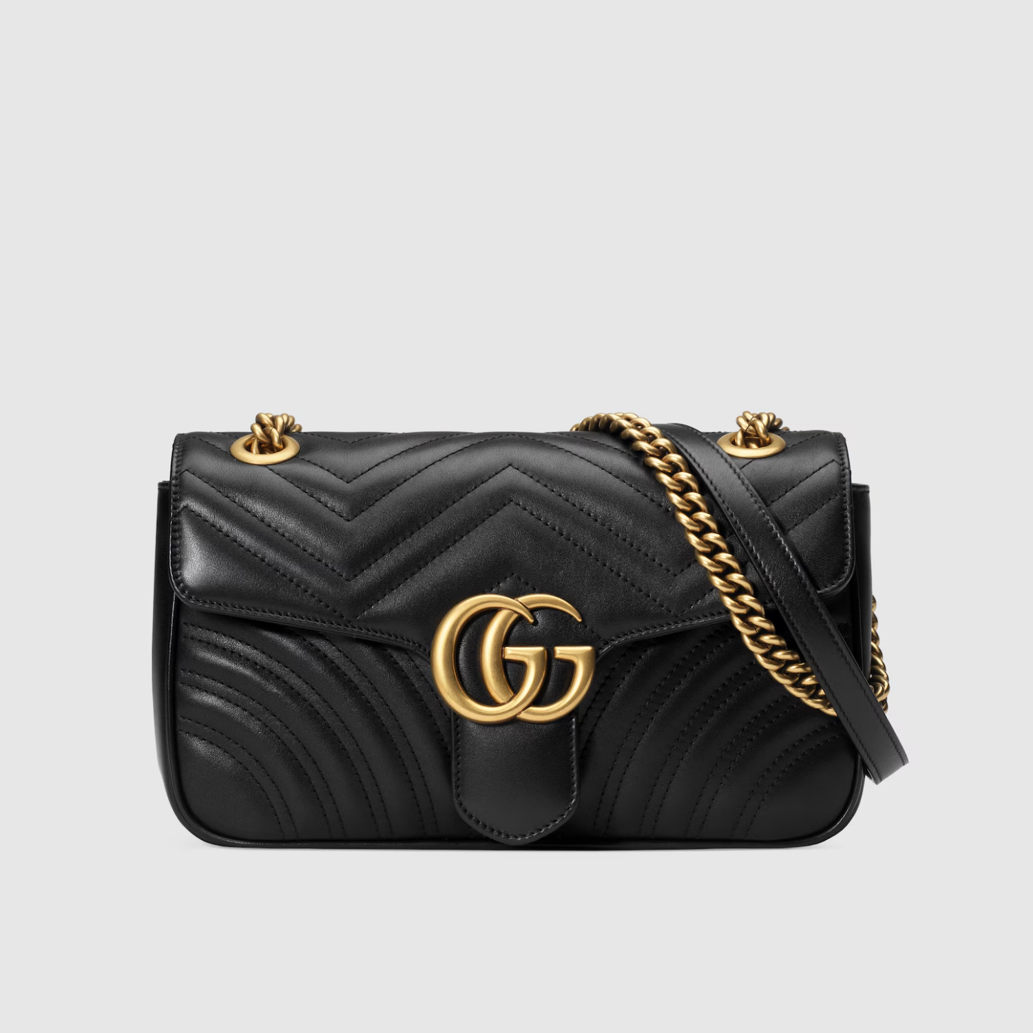 SMALL SHOULDER BAG, MATELASSÉ CHEVRON LEATHER – BLACK