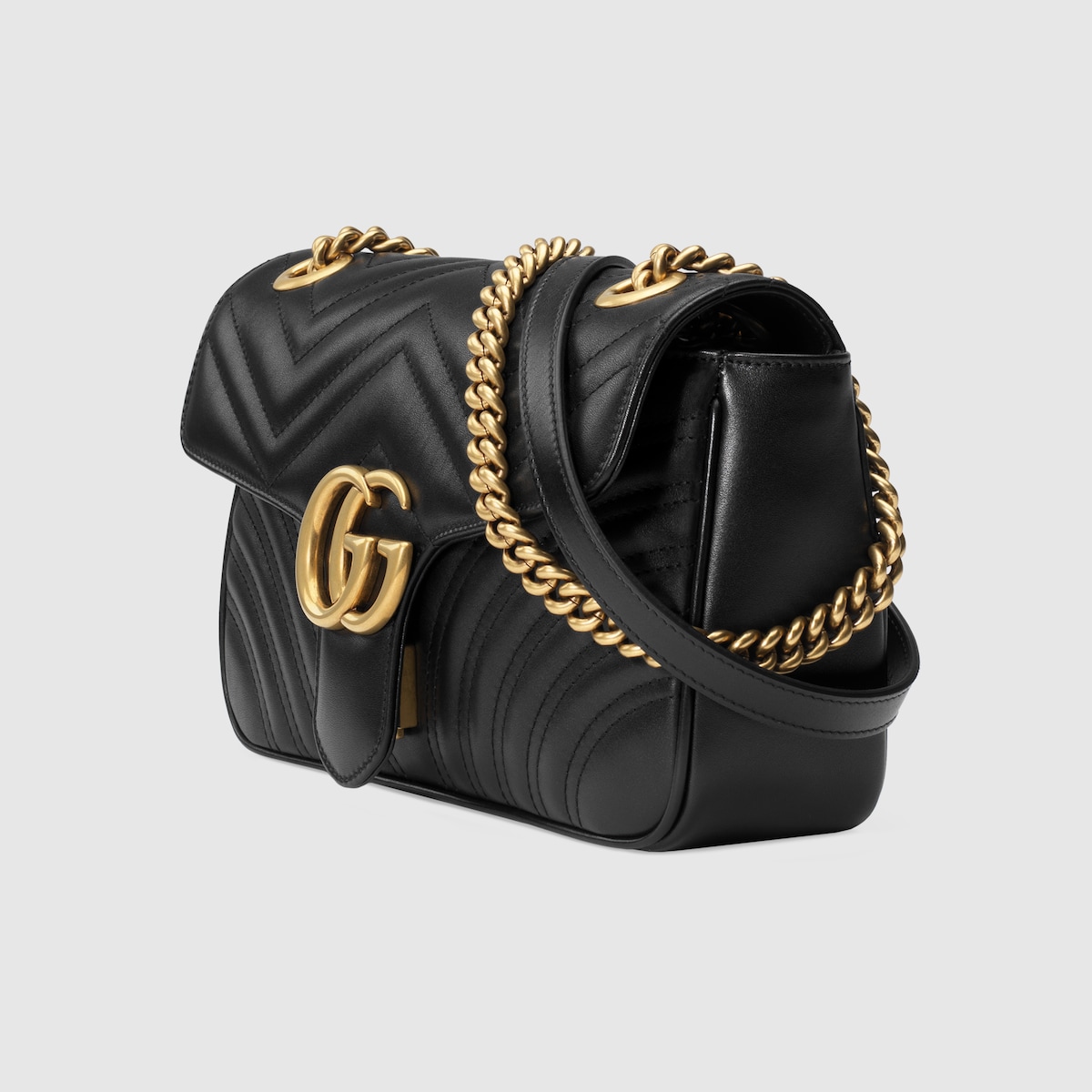 SMALL SHOULDER BAG, MATELASSÉ CHEVRON LEATHER – BLACK