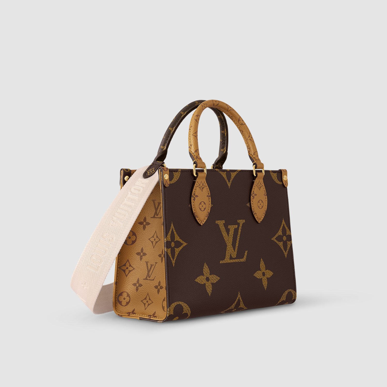 SMALL TOTE BAG, COATED CANVAS – BROWN / CREAM