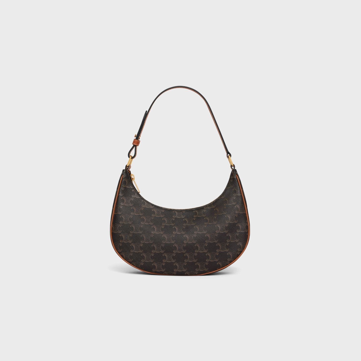 CURVED SHOULDER BAG, CANVAS AND CALFSKIN – TAN