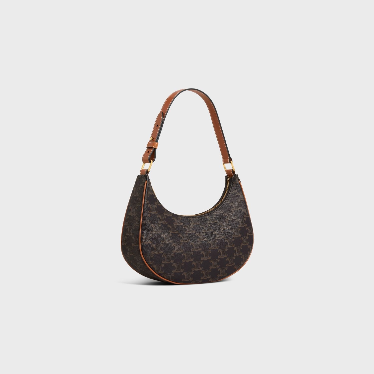 CURVED SHOULDER BAG, CANVAS AND CALFSKIN – TAN