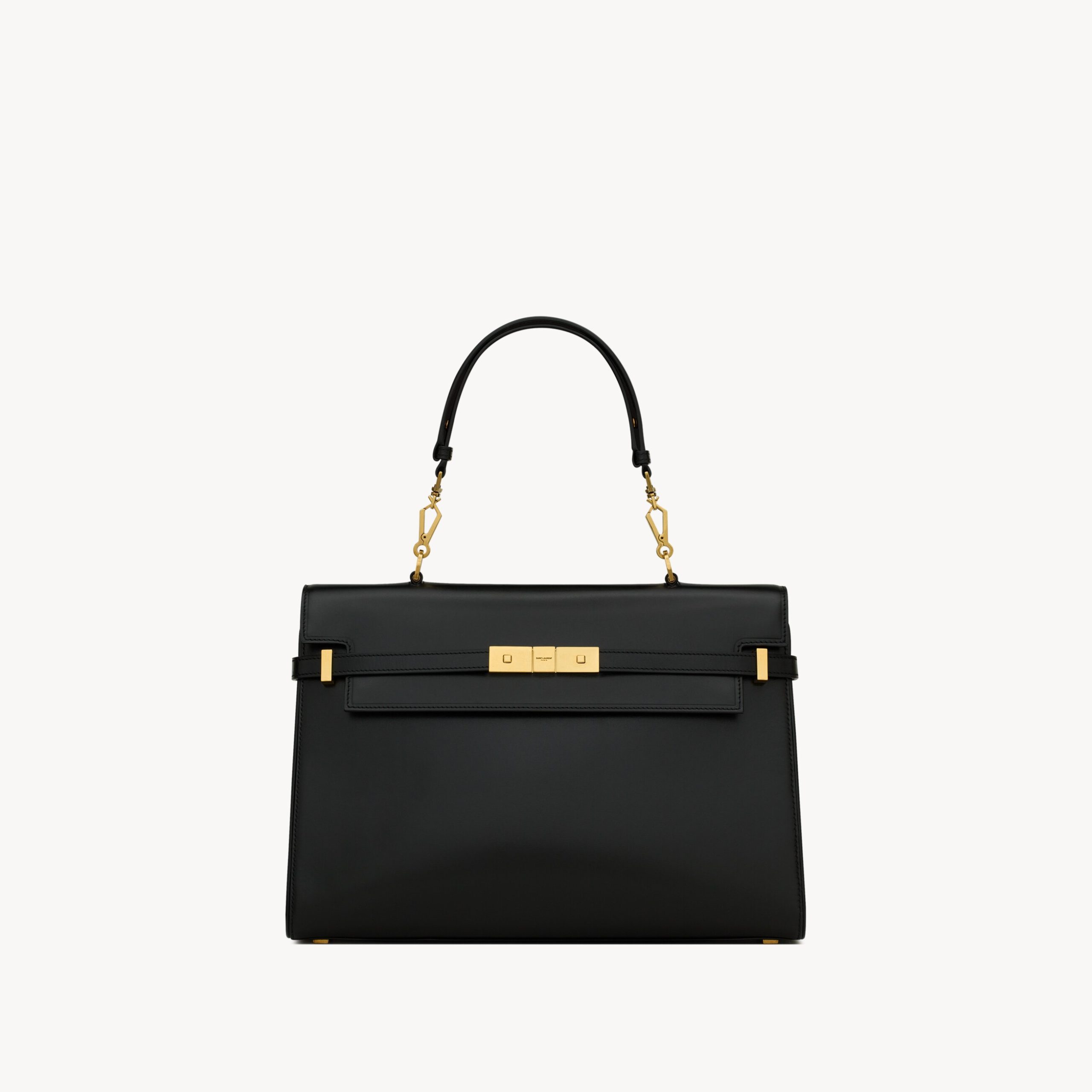 TOP HANDLE LEATHER BAG, CALFSKIN – BLACK