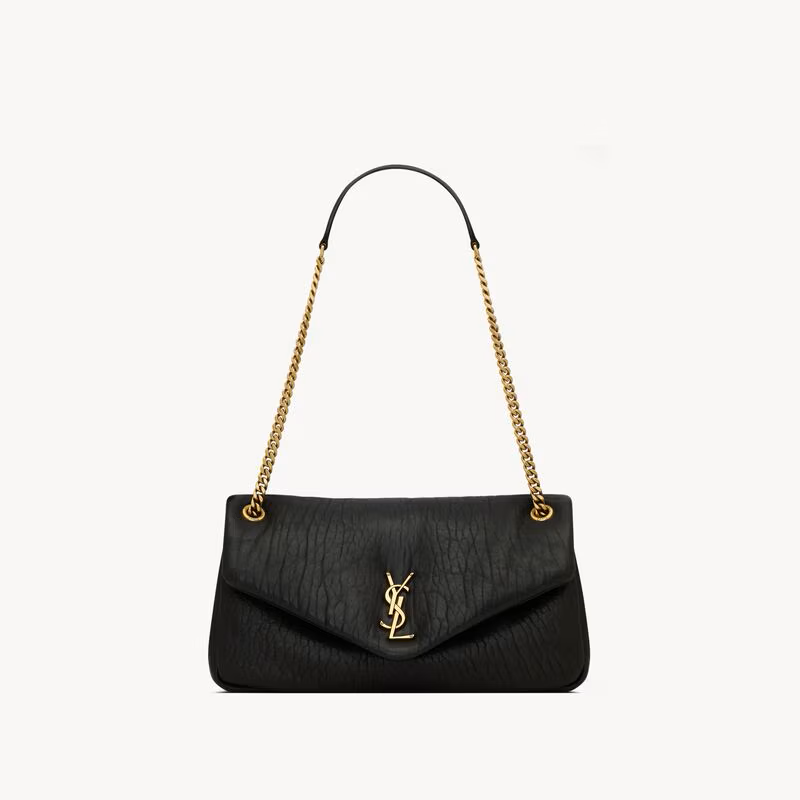 MEDIUM SHOULDER BAG, GRAINED LAMBSKIN – BLACK